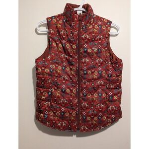 Ariat Youth Size XL (14) Burnt Orange / Horse Floral Reversible Puffer‎ Zip Vest